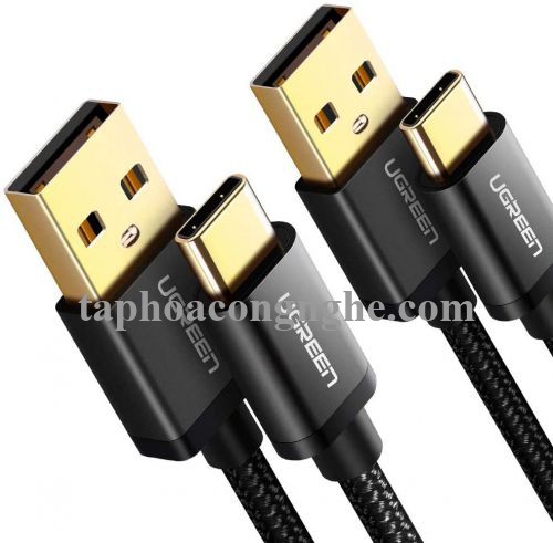 Ugreen 50878 3M màu đen bao có 2 sợi cáp USB TYPE C ra A hỗ trợ sạc nhanh mạ vàng 24K US174 30050878